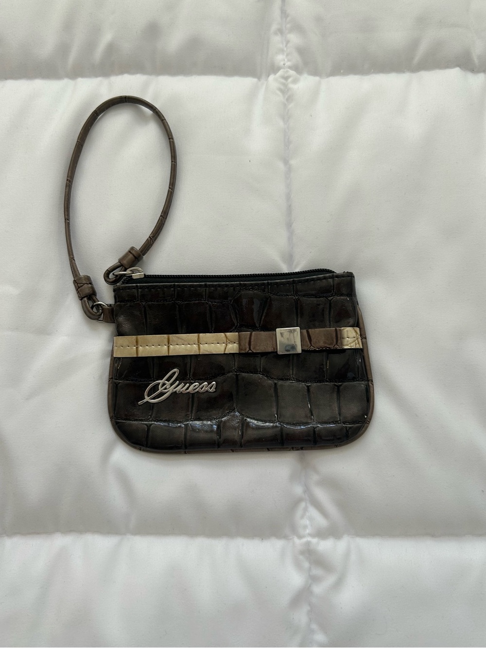 Guess croc-embossed wristlet pouch